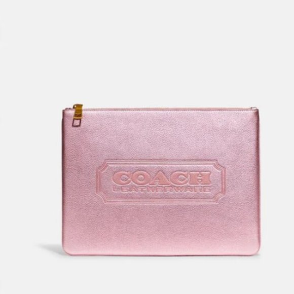 Coach Handbags - Coach Large Metallic Barbie Pink Tech Pouch NWT Zipper Purse Ipad Phone tablet